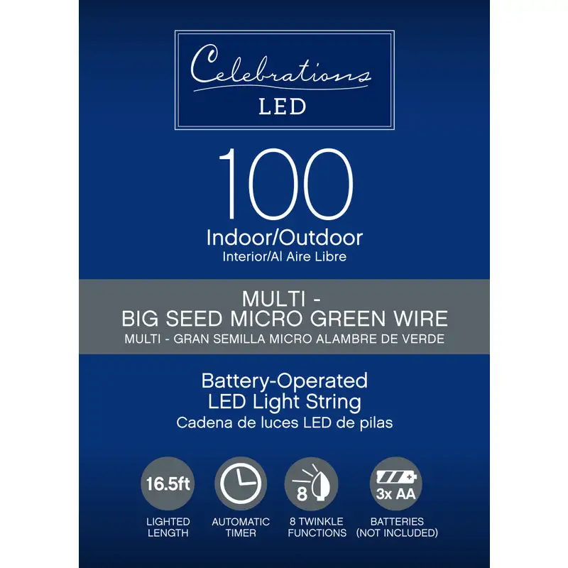 Celebrations LED Micro Dot Fairy Lights Multicolored 100 Count String 16.5 Feet Pack 12