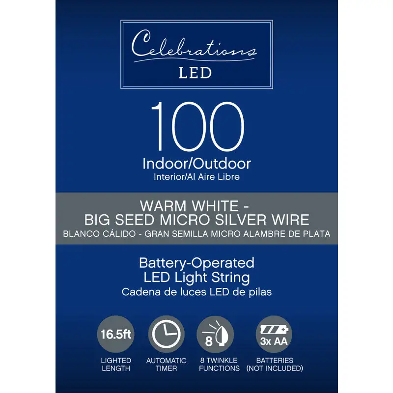Celebrations LED Micro Dot Fairy Lights Clear Warm White 100 Count String 16.5 Feet Pack 12