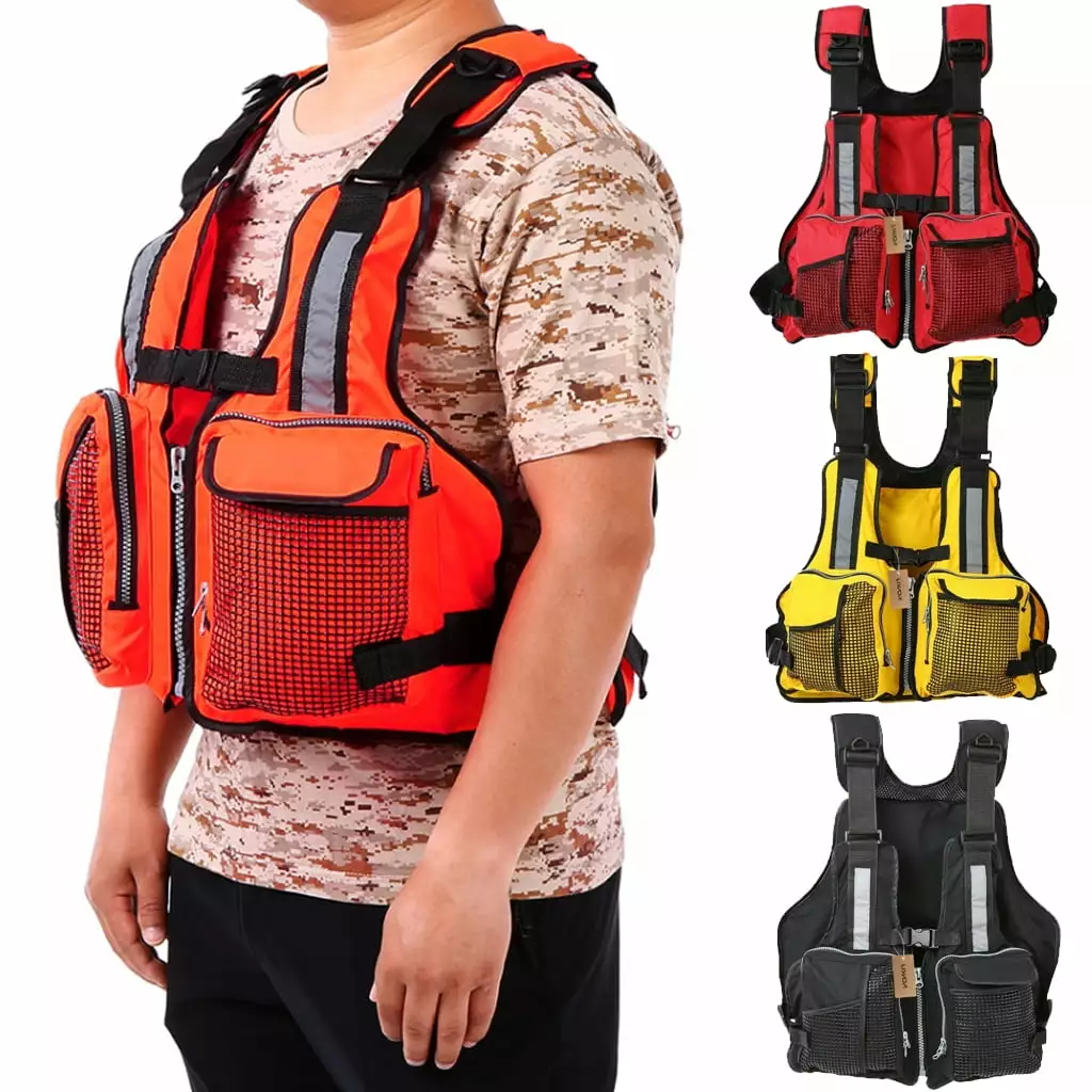 Adult Fishing Life Jacket Kayak Life Vest Sailing Swimming Buoyancy Aid Waistcoat Multi-Pockets and Reflective Stripe 4958