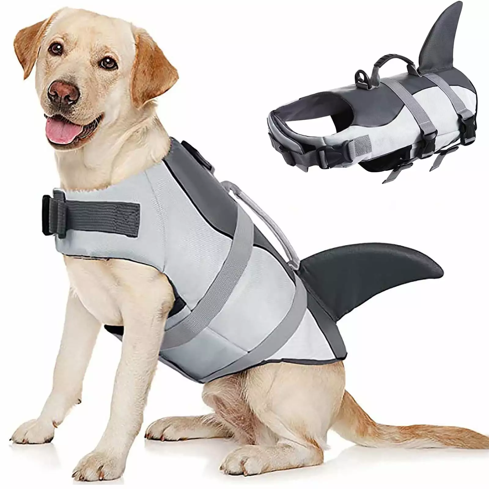 ASENKU Dog Life Jacket Ripstop Adjustable Flotation Swimsuit Pool Beach Boating Grey XS L