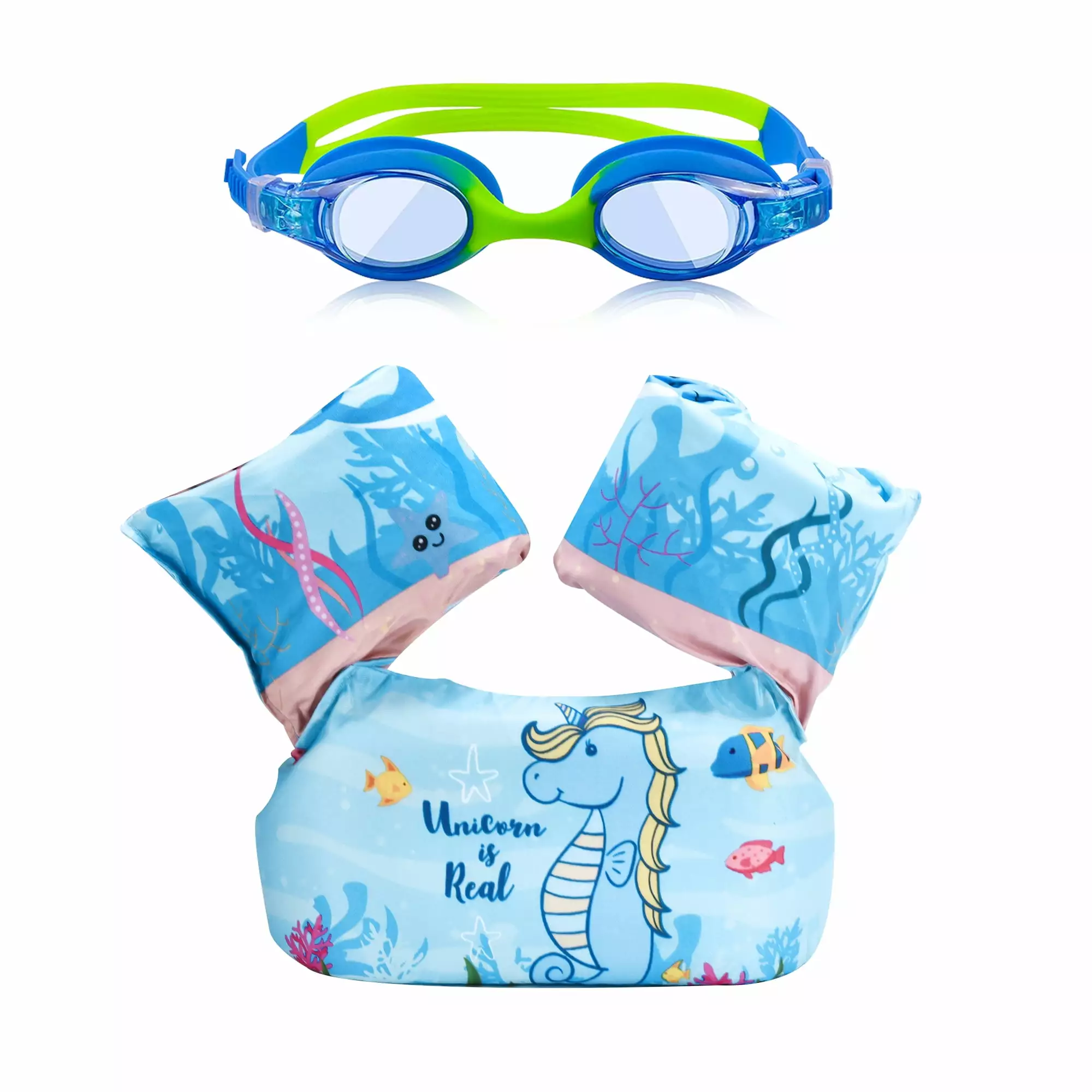 Kids Swim Life Jacket Vest Girls Boys 3-14 yrs 22-66 lbs Adjustable Strap Goggles
