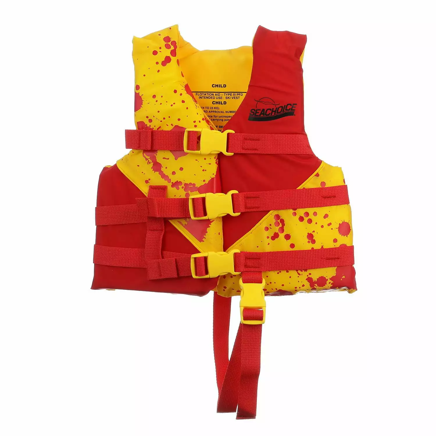 Seachoice Level 70 Life Jacket Deluxe Adjustable Boat Vest Bright Yellow and Red Child 33-55 Lbs Child