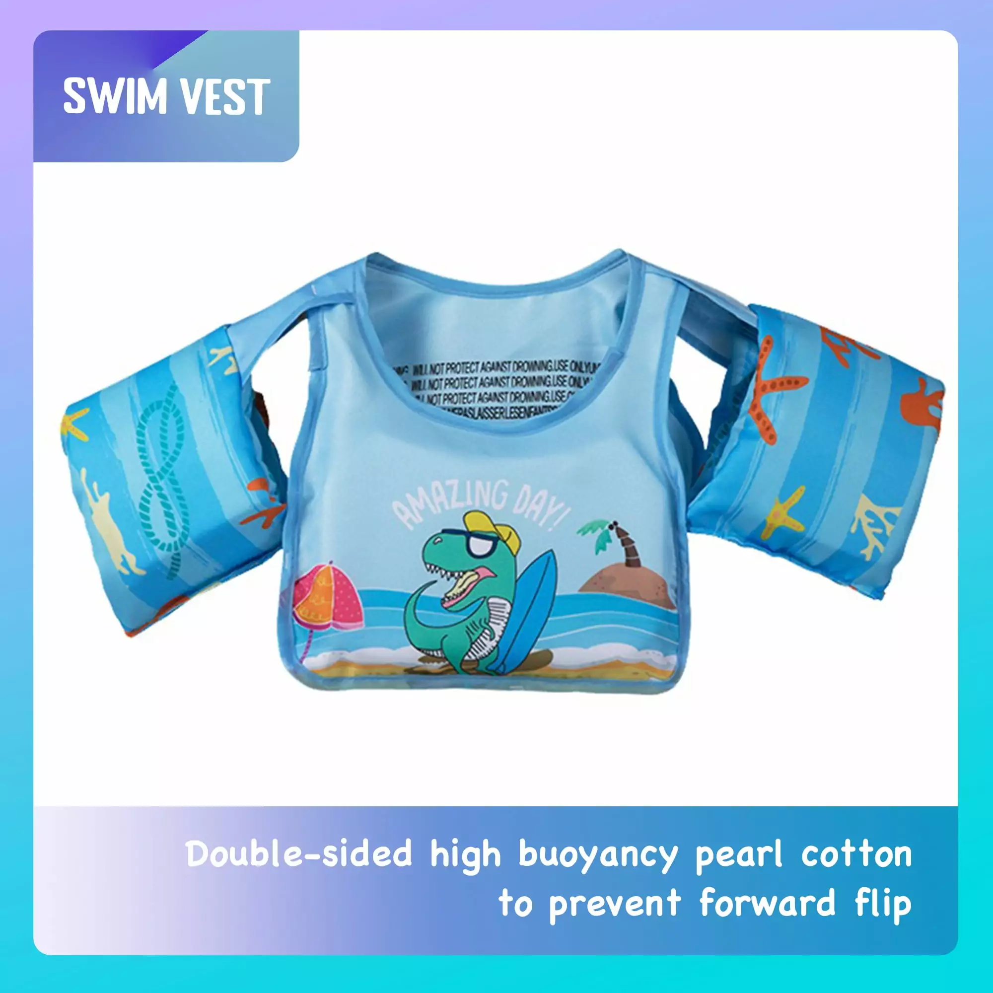 XinLe Kids Swim Vest Toddlers 30-55 Pounds Dinosaur Life Jacket Shoulder Harness 2-6 Years Old
