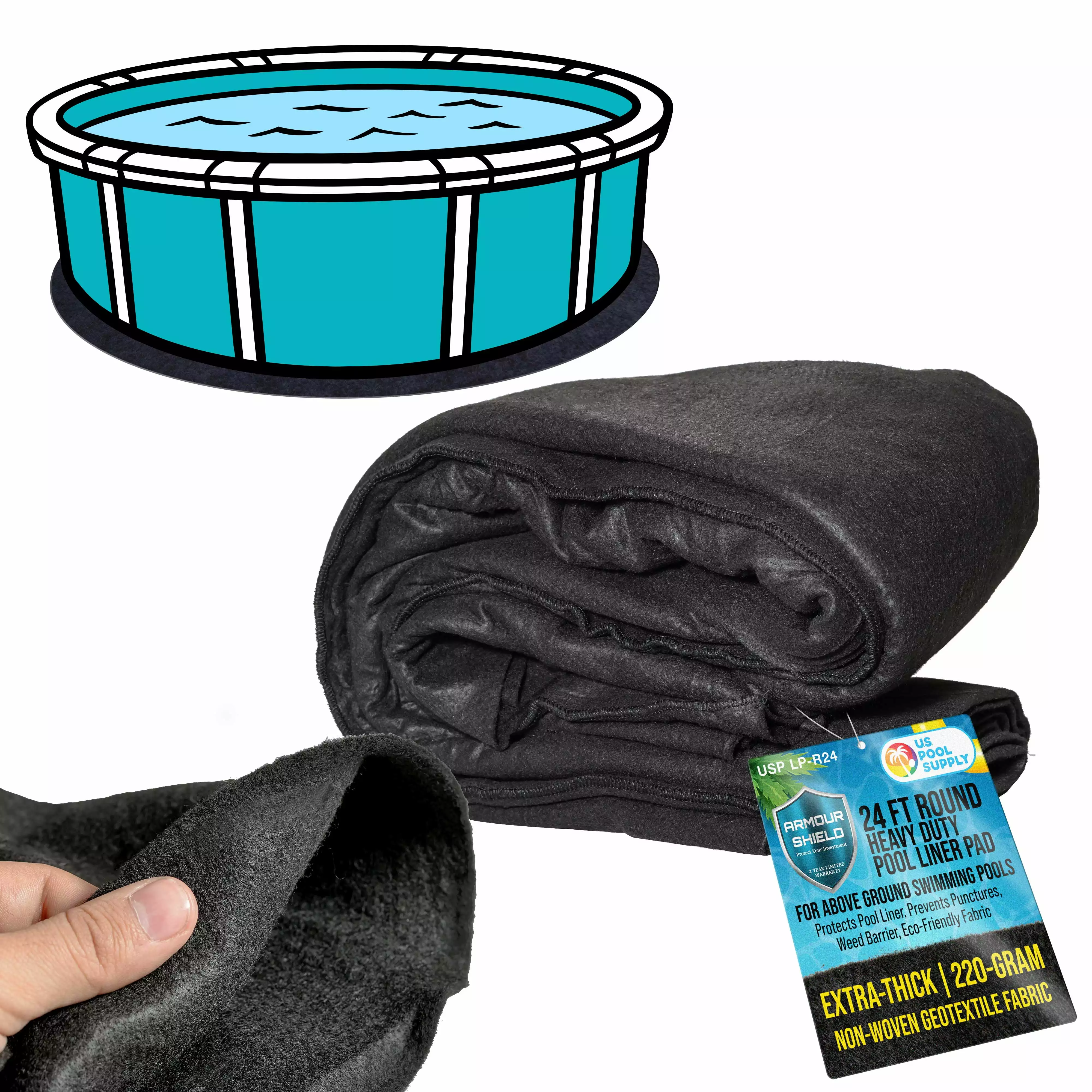 U.S. Pool Supply Armour Shield 24 Foot Round Heavy Duty Pool Liner Pad 12ft