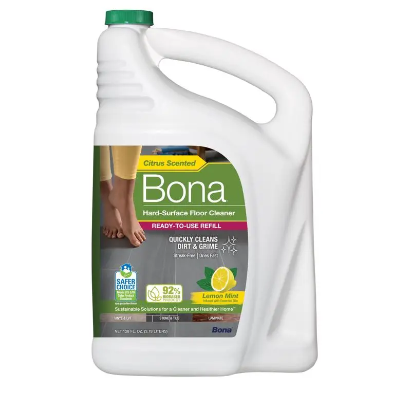 Bona Lemon Mint Scent Hard Surface Floor Cleaner Liquid 128 oz Pack 4