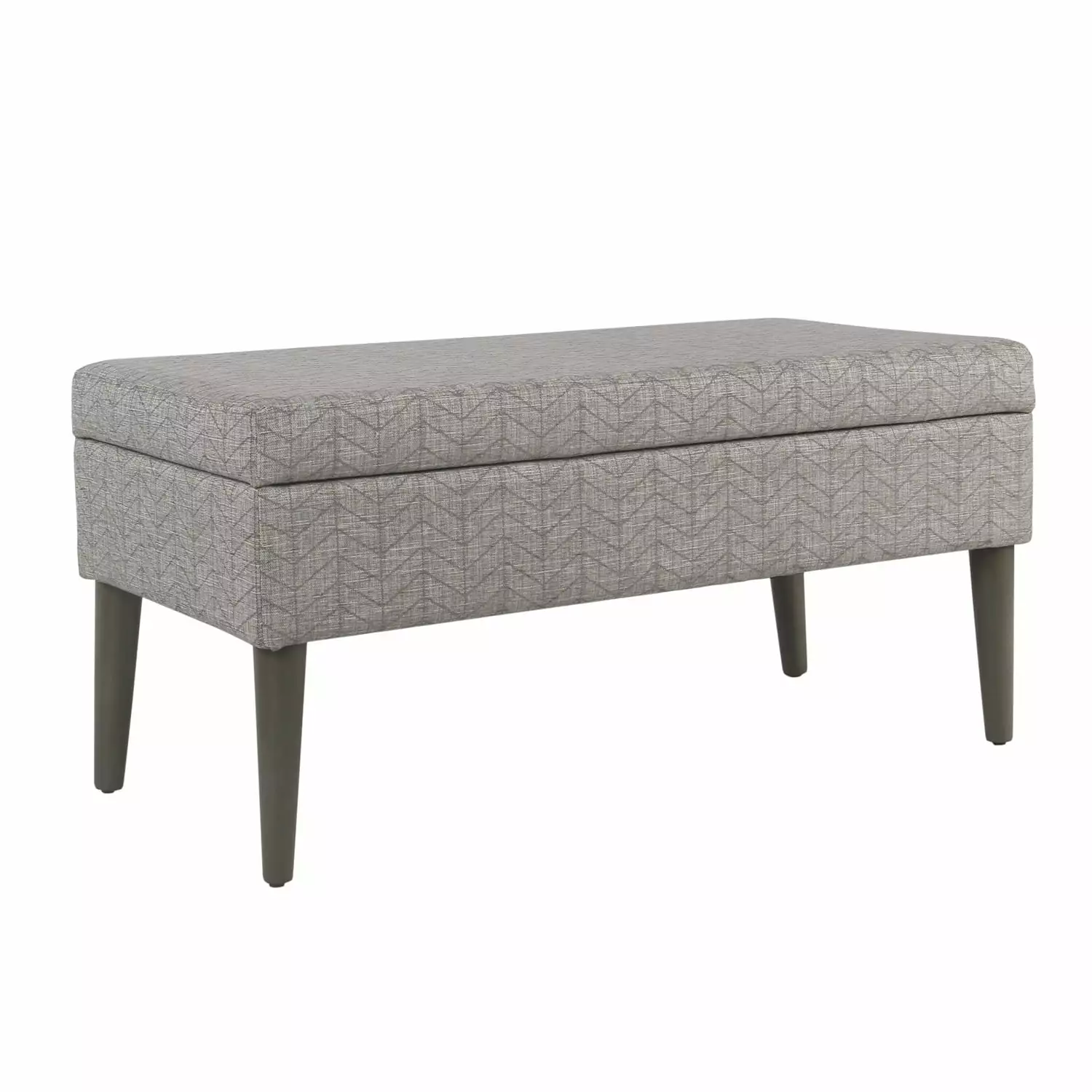 Benzara Chevron Patterned Fabric Upholstered Wooden Bench Lift Top Storage Gray Benches