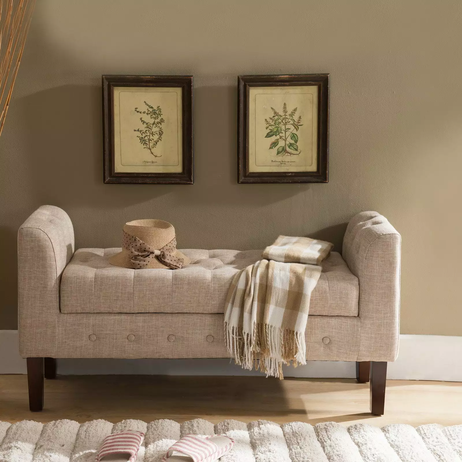 KB Microfiber Storage Bench Light Brown Bedroom or Living Room Benches K&B