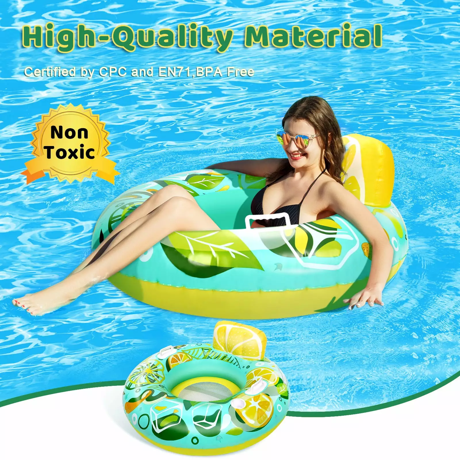 Swimming Inflatable Lounger Pool Kids Adult Floating Chair Seat Cup Holders