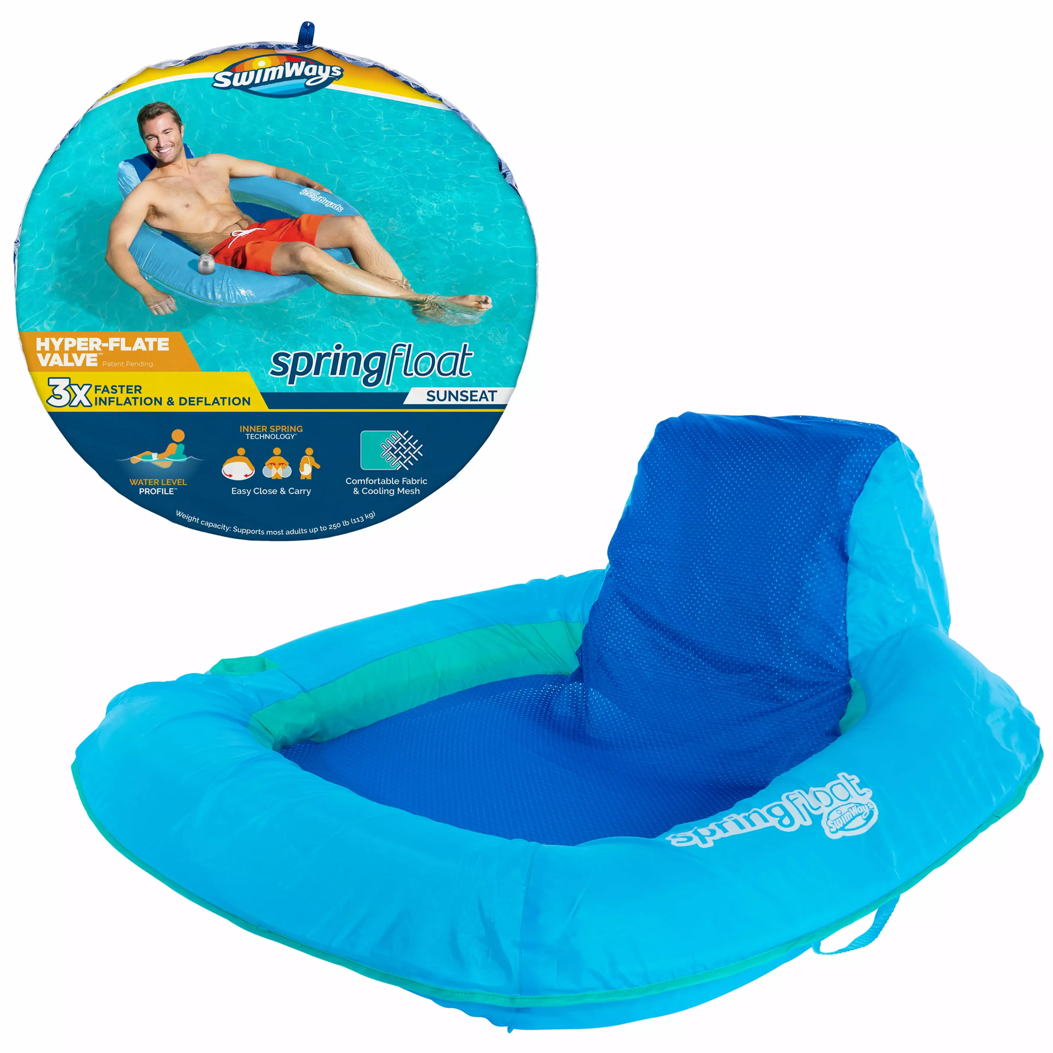 SwimWays Spring Float Sunseat Inflatable Pool Lounge Chair Backrest Adults 14