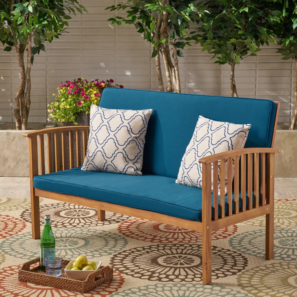 CoSoTower Acacia Wood Loveseat Sofa Weather Resistant Slat Panel Design Outdoor Patio