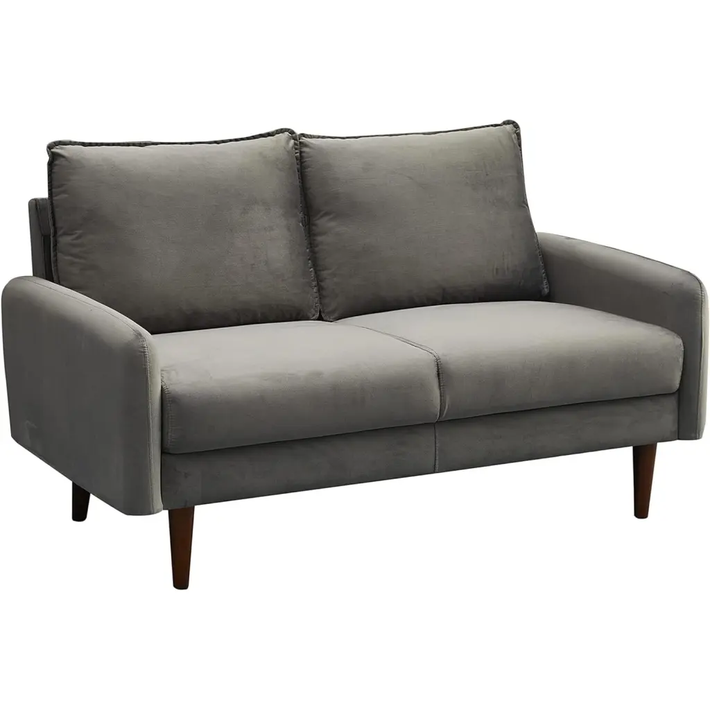 Hybition Velvet Loveseat Modern Sofa Wooden Legs Living Room Gray