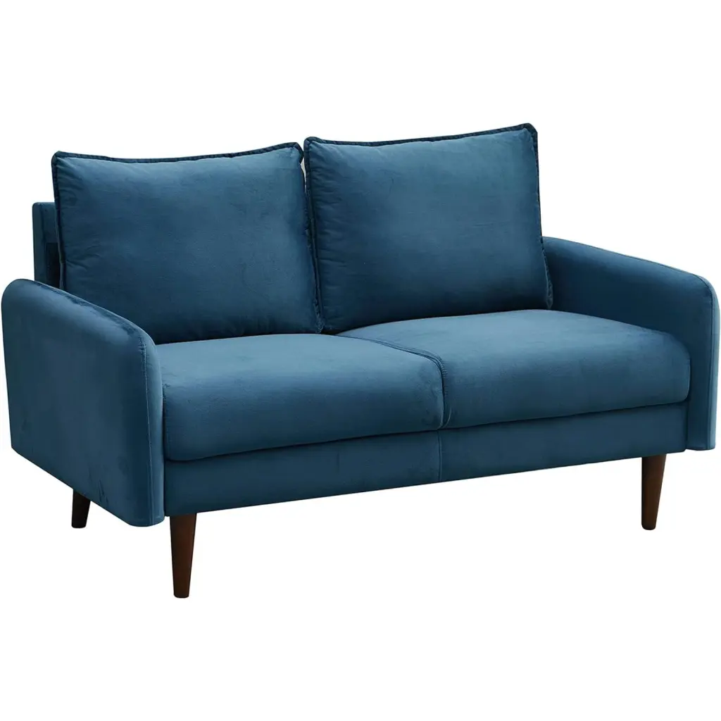 Hybition Velvet Loveseat Modern Sofa Wooden Legs Living Room Prussian Blue