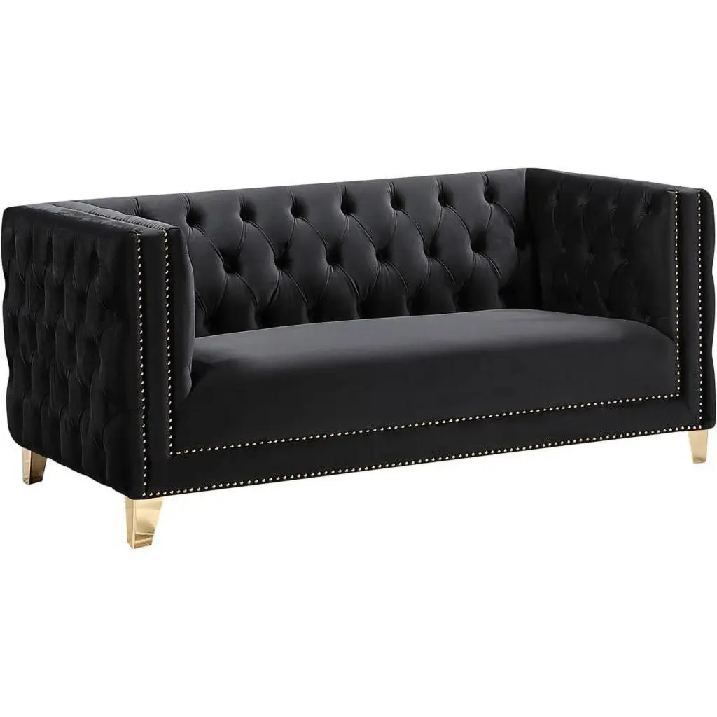 Maklaine Upholstery Contemporary Velvet and Iron Loveseat Black - Stylish Sofa