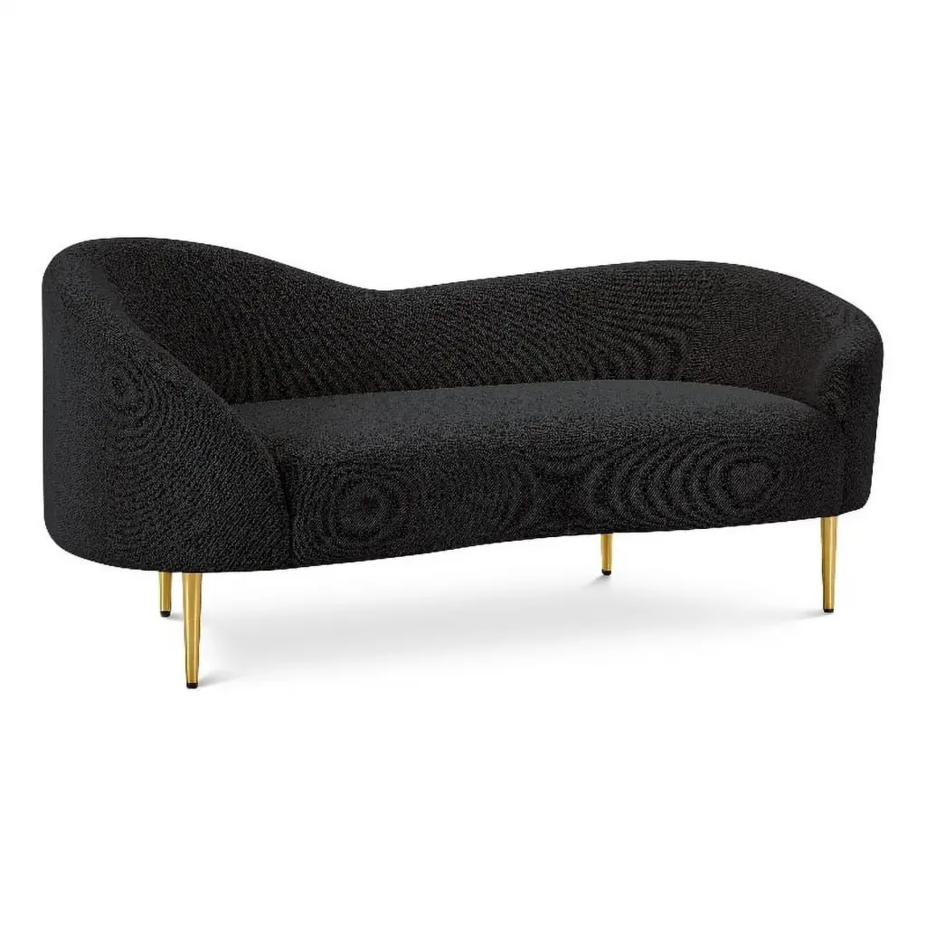 Meridian Furniture Ritz Boucle Fabric & Metal Loveseat Black Gold - Modern Designer Sofa