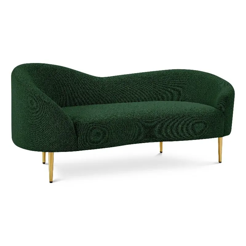 Meridian Furniture Ritz Boucle Fabric & Metal Loveseat Green Gold - Stylish Living Room Seating