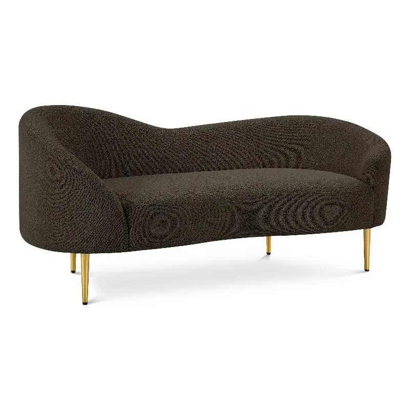 Meridian Furniture Ritz Boucle Fabric & Metal Loveseat Brown Gold - Elegant Sofa
