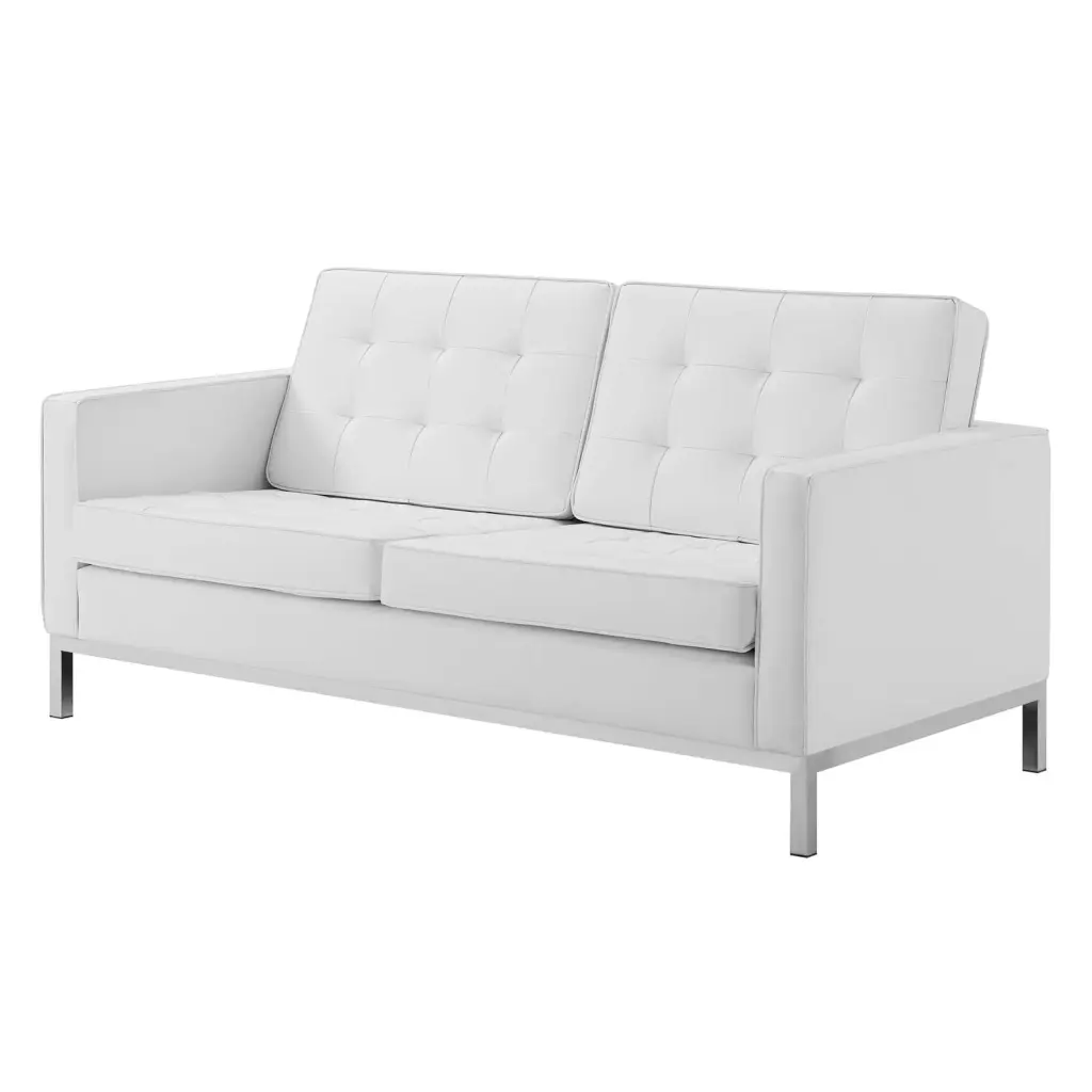 Contemporary Modern Urban Designer Living Room Lounge Club Lobby Loveseat Sofa Faux Vinyl Leather White