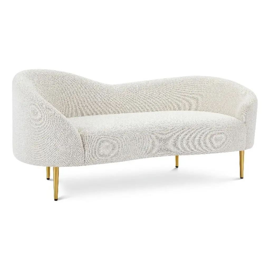 Pemberly Row Contemporary Boucle Fabric & Metal Loveseat Cream Gold - Elegant Sofa