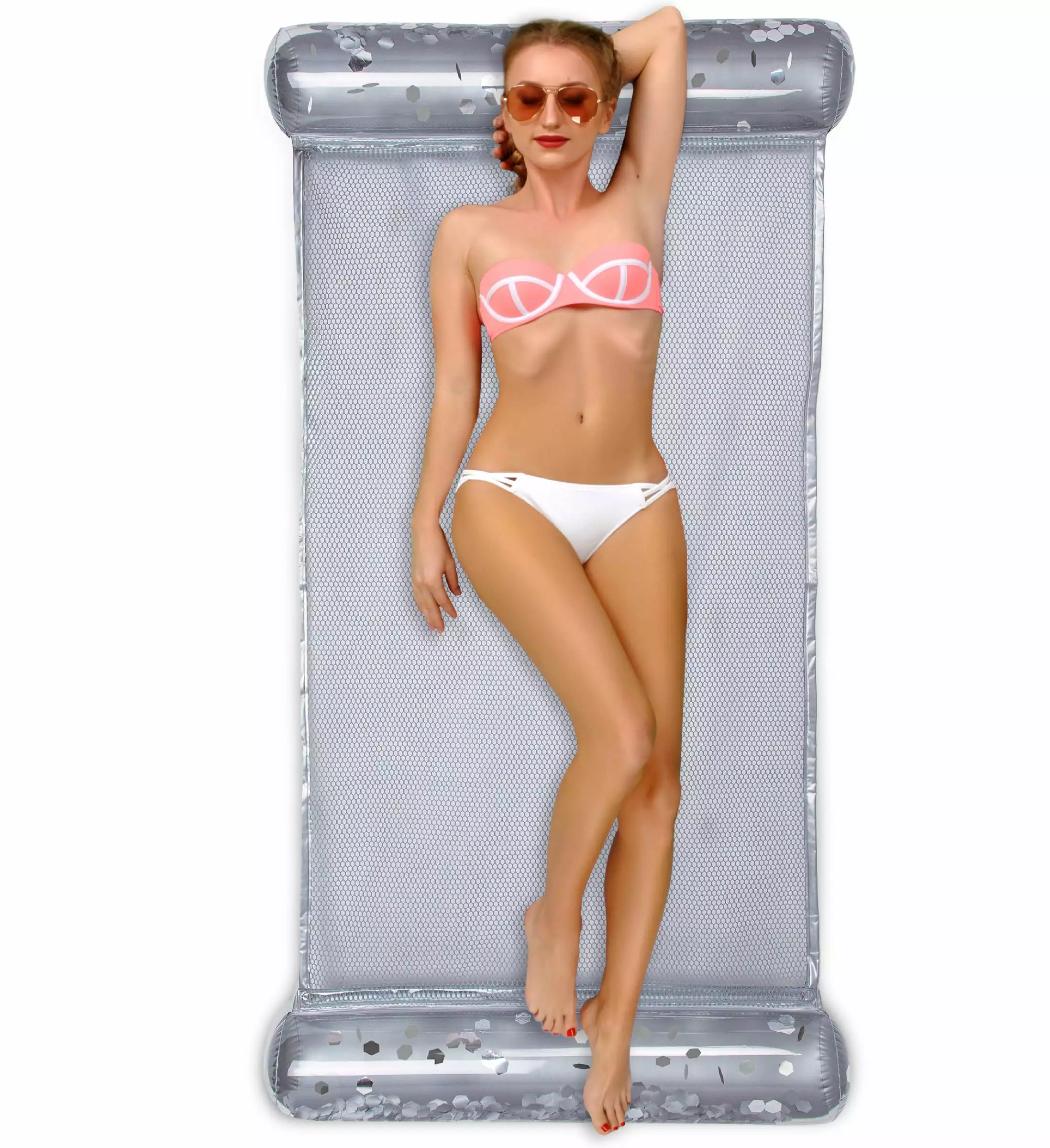 POZA Inflatable Water Hammock Luxurious Pool Float Lounger Silver Confetti 4--1 Design