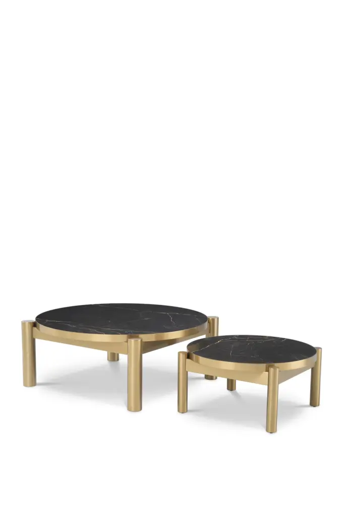 Eichholtz Quest Brass Ceramic Marble Coffee Table Set 2