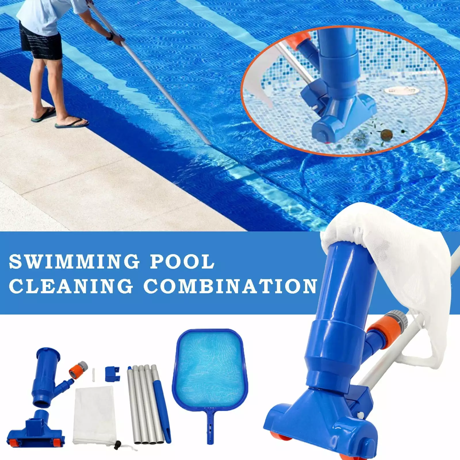 TUOBARR Cleaning Supplies Clearance Portable Swimming Pool Vacuum Cleaner Leaf Rake Mesh Frame Net Skimmer Cleaner Swimmin...