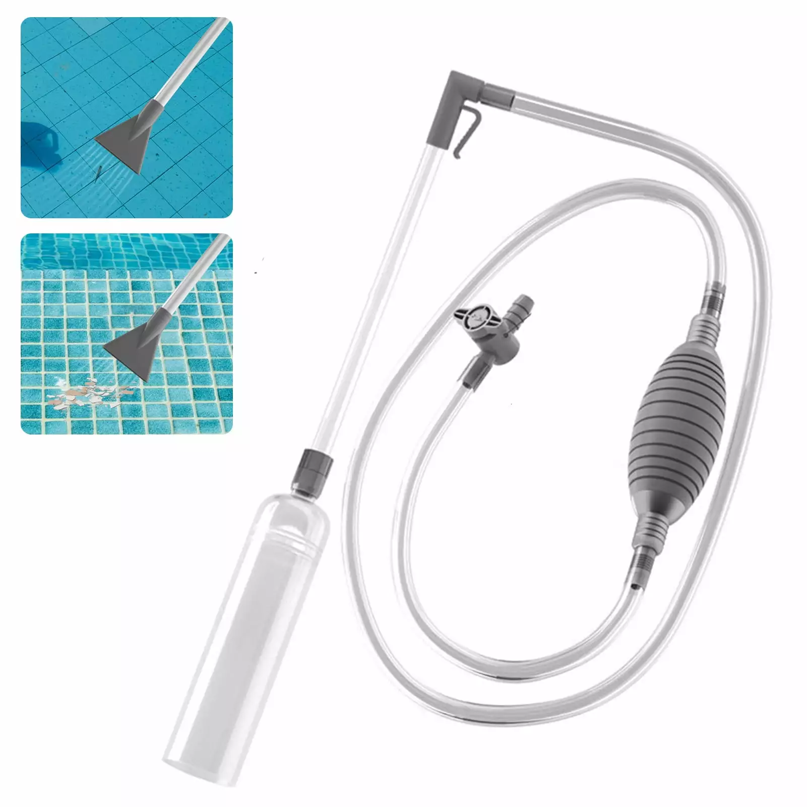 Trayknick Cordless Manual Pool Vacuum Cleaner Siphon Hose and Nozzle Adapters Spas Hot Tubs Long