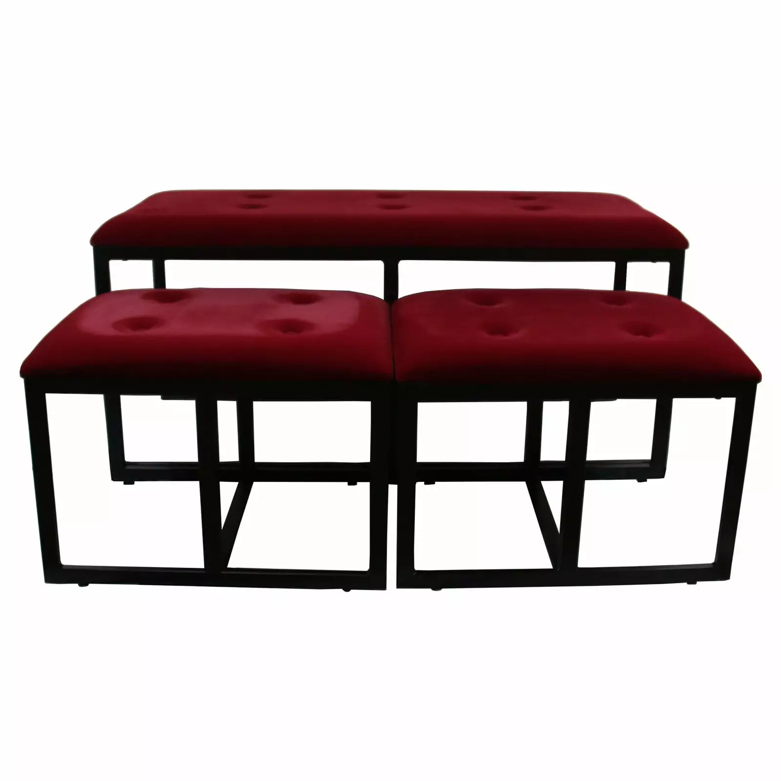 ORE International 20.5 Inch Red Suede Tufted Metal Bench 2 Seatings Modern Accent Piece Benches