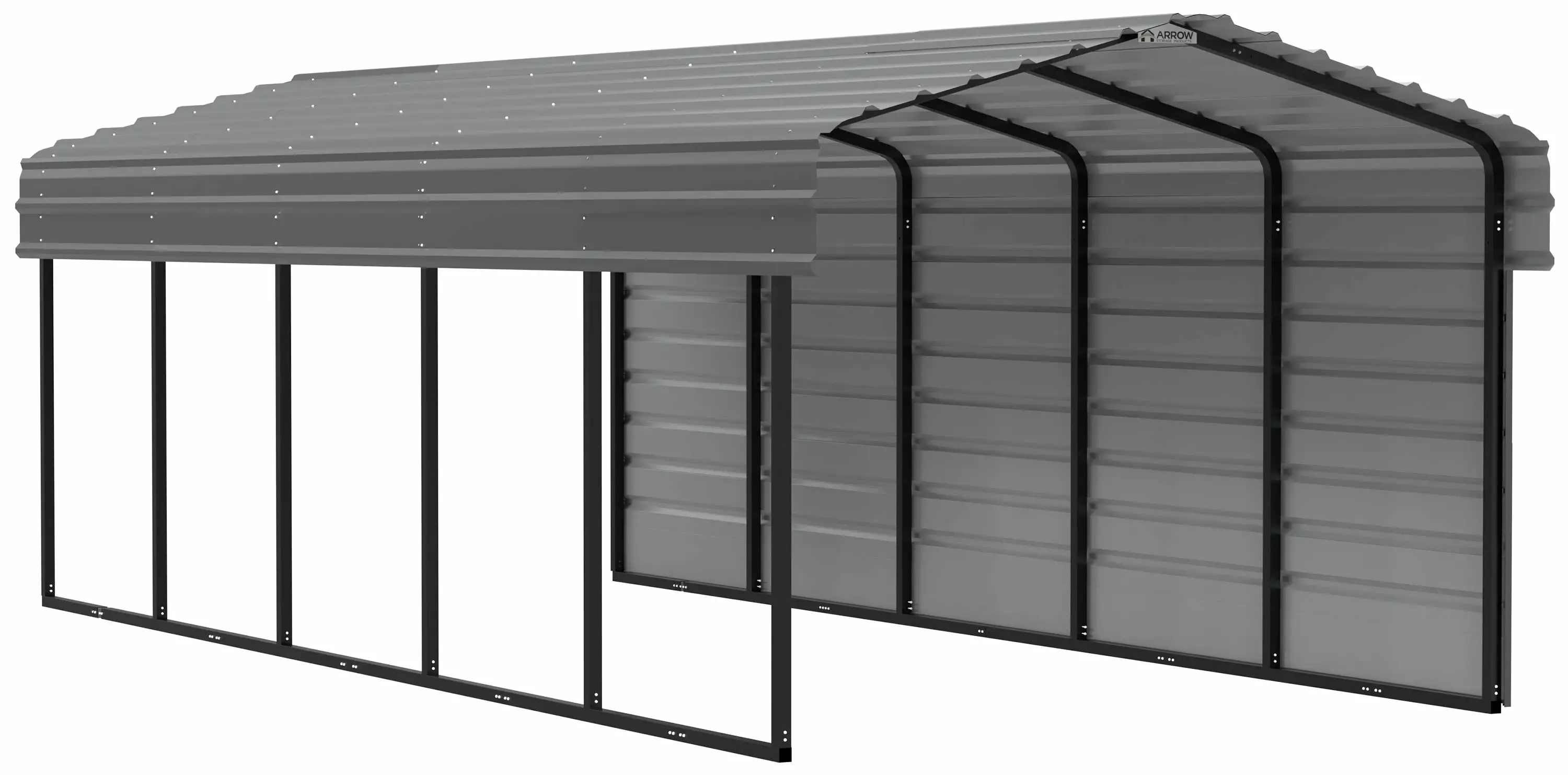 Arrow Galvanized Steel Carport 1-Sided Enclosure 10x24x7 Compact Metal Carport Kit Charcoal