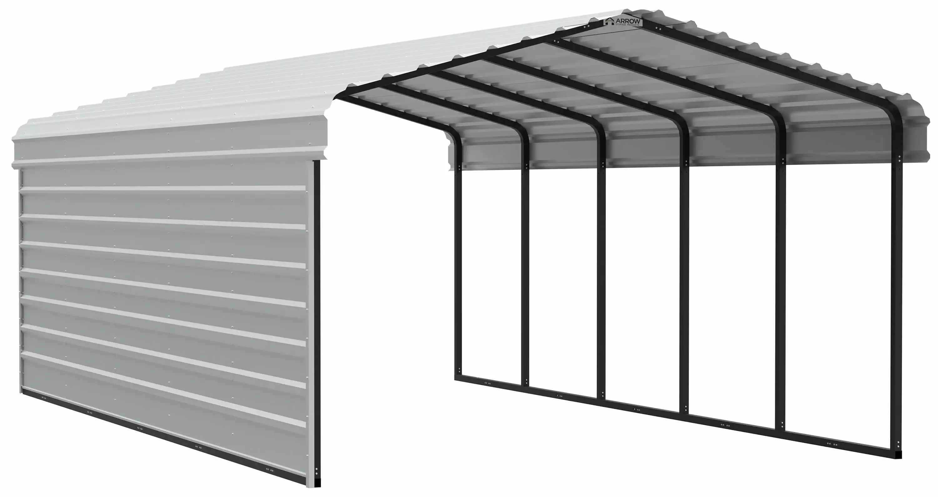Arrow Galvanized Steel Carport 1-Sided Enclosure 12x24x7 Compact Metal Carport Kit Eggshell