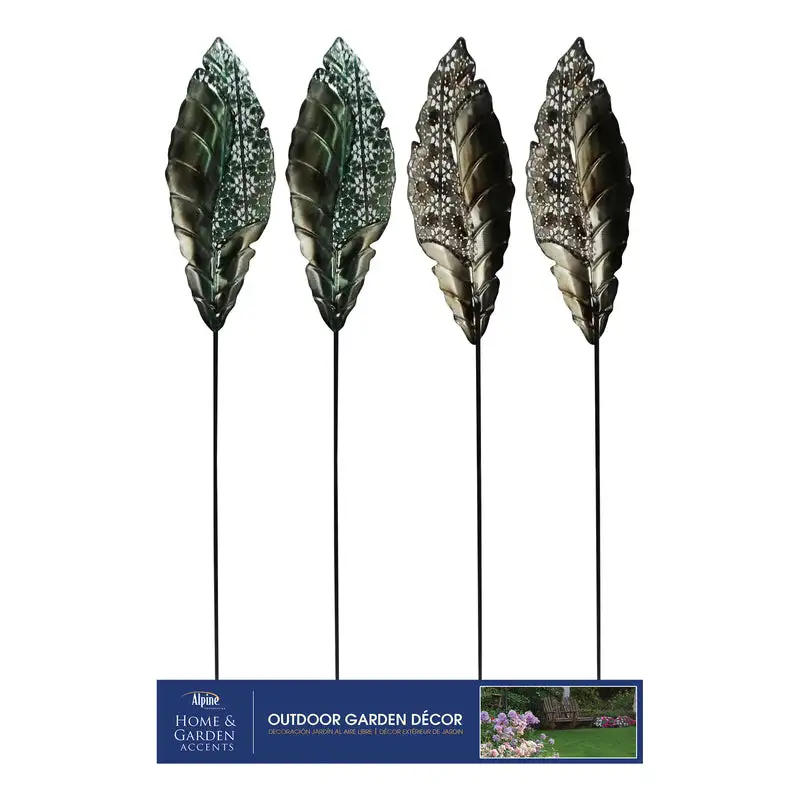 Alpine Assorted Metal 54 Inch H Leaf Outdoor Garden Stake Pack 12