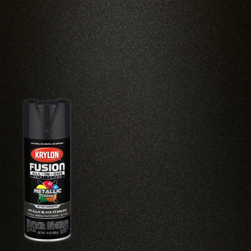 Krylon Fusion All--One Metallic Black Stainless Paint + Primer Spray Paint 12 oz Pack 6