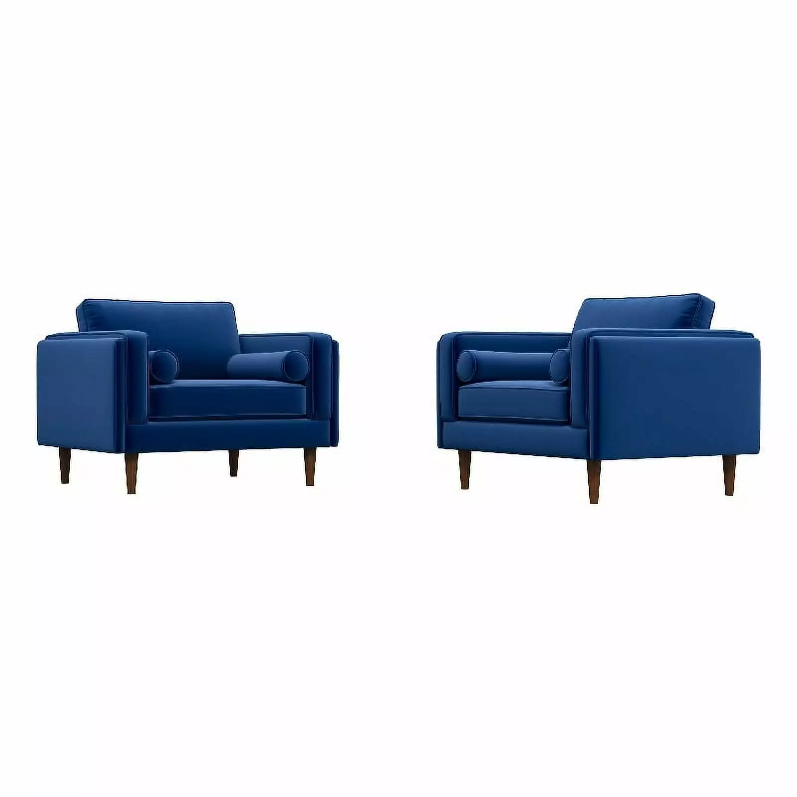 Ford Mid-Century Pillow Back Velvet Lounge Chair Blue Set 2 Chaise Ashcroft