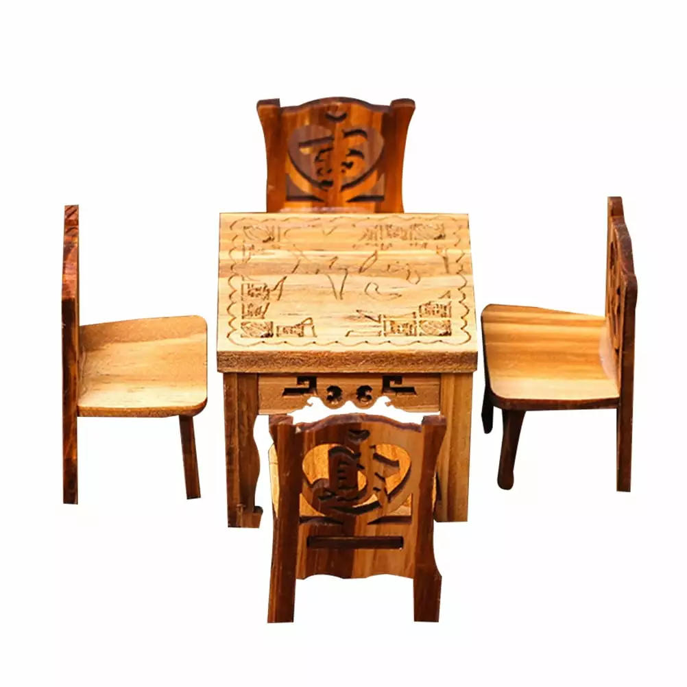 Retro Emulational Small Furniture Set Table Chair Mini Home Decor Traditional Chinese Ornaments NUOLUX