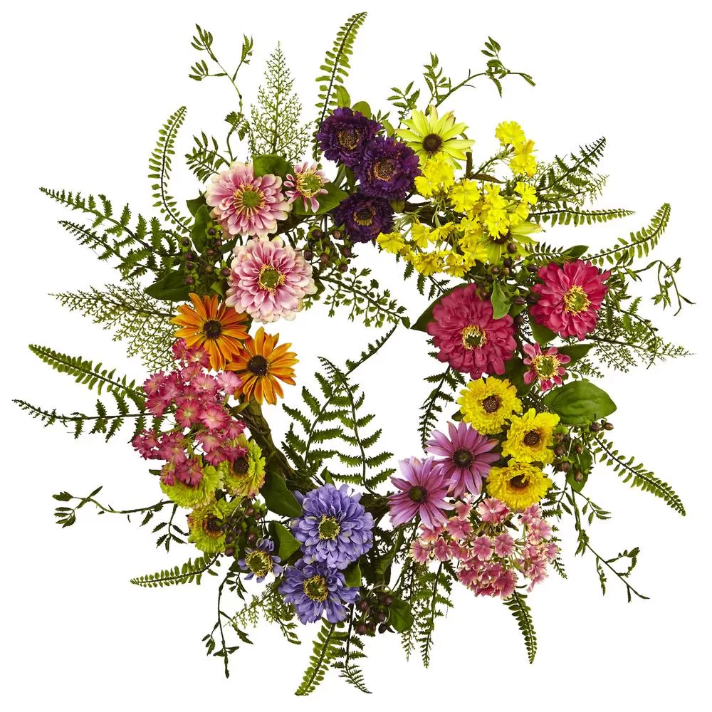 Nearly Natural 22 Inch Mixed Flower Wreath Year-Round Decor