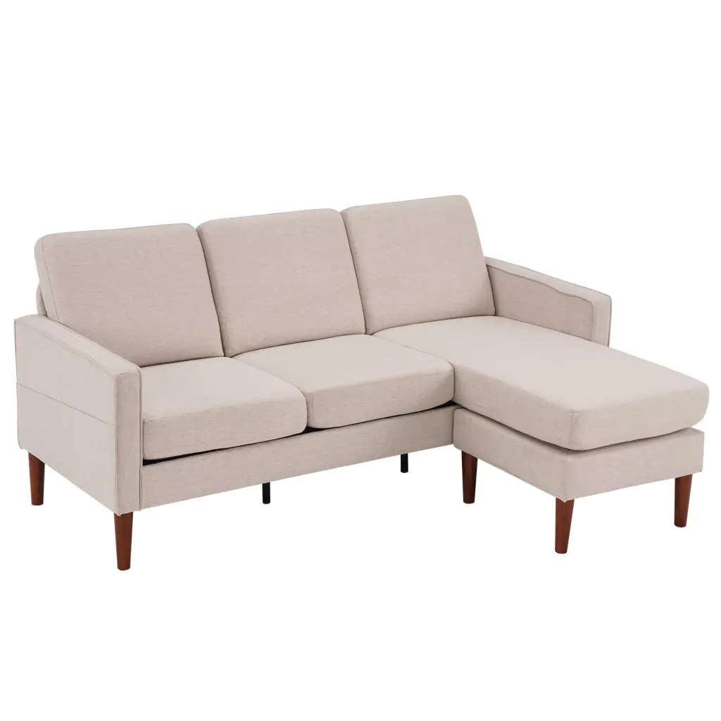 BMTBUY 182x73x73cm Beige Fabric Art 2nd Generation American Armrest 3-Person Modular Sofa Concubine Pedal