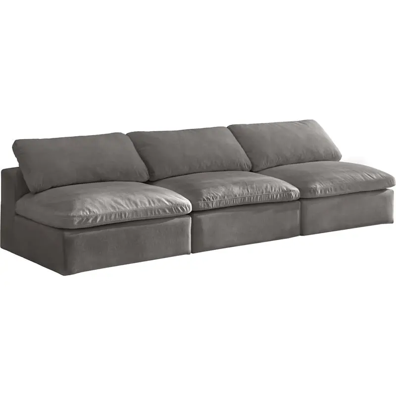 Maklaine Contemporary Gray Velvet Modular 3 Piece Armless Sofa - Modern Living Room Set