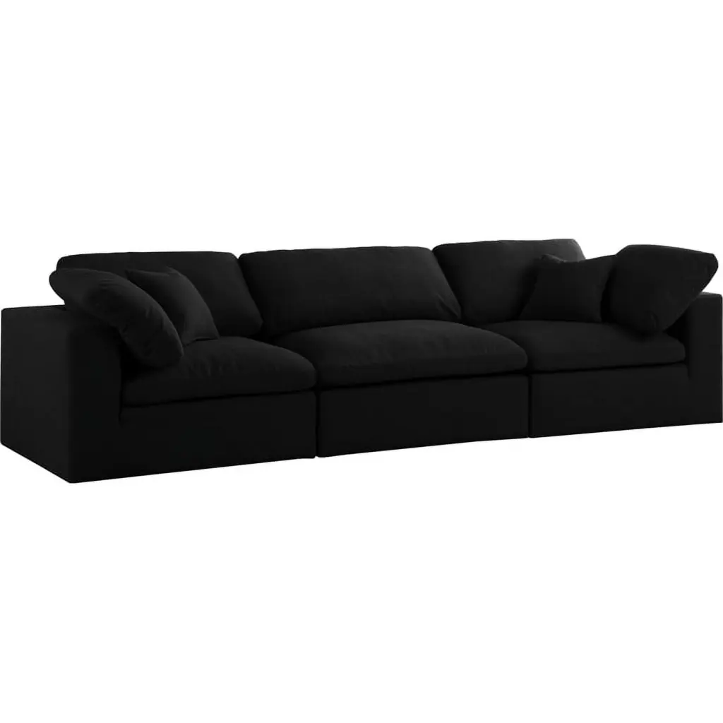 Meridian Furniture Serene Black Linen Fabric Modular 3 Piece Sofa - Contemporary Living Room Set