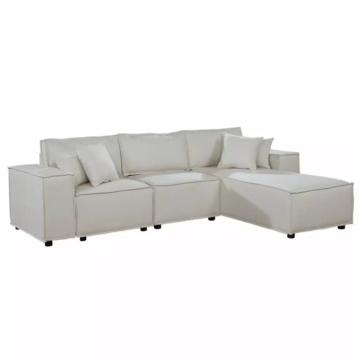 Shore 104 Inch Modular Sofa Reversible Chaise Pillows Beige Fabric Saltoro Sherpi Chaise