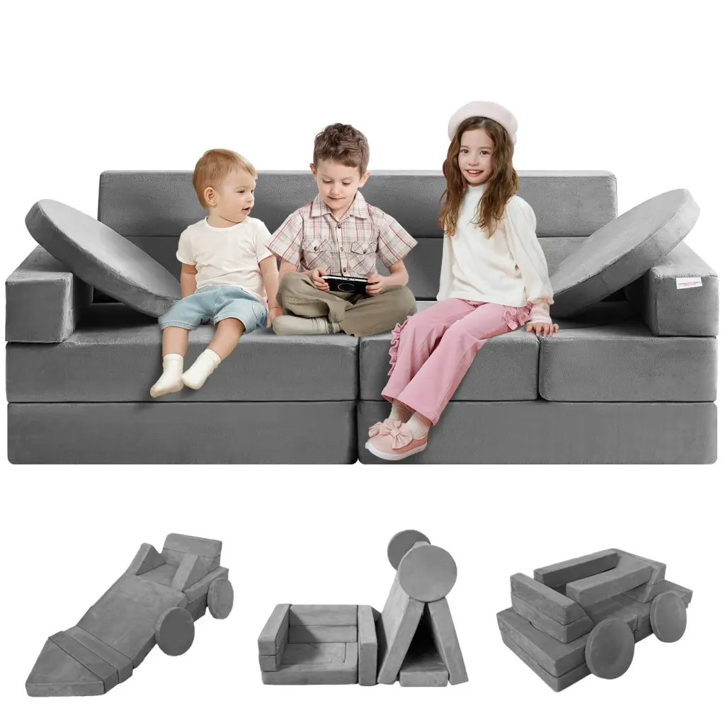 SKYSHALO 15 pcs Fold-out Kids Sofa Kids Play Couch Modular Kids Sofa Couch Dutch Velvet Multifunctional Play Couch Sofa Ki...
