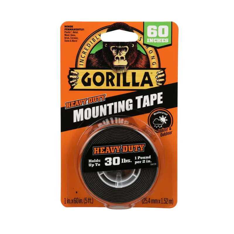 Gorilla 1 . W x 60 . L Mounting Tape Black Pack 6 Heavy Duty Adhesive Strips
