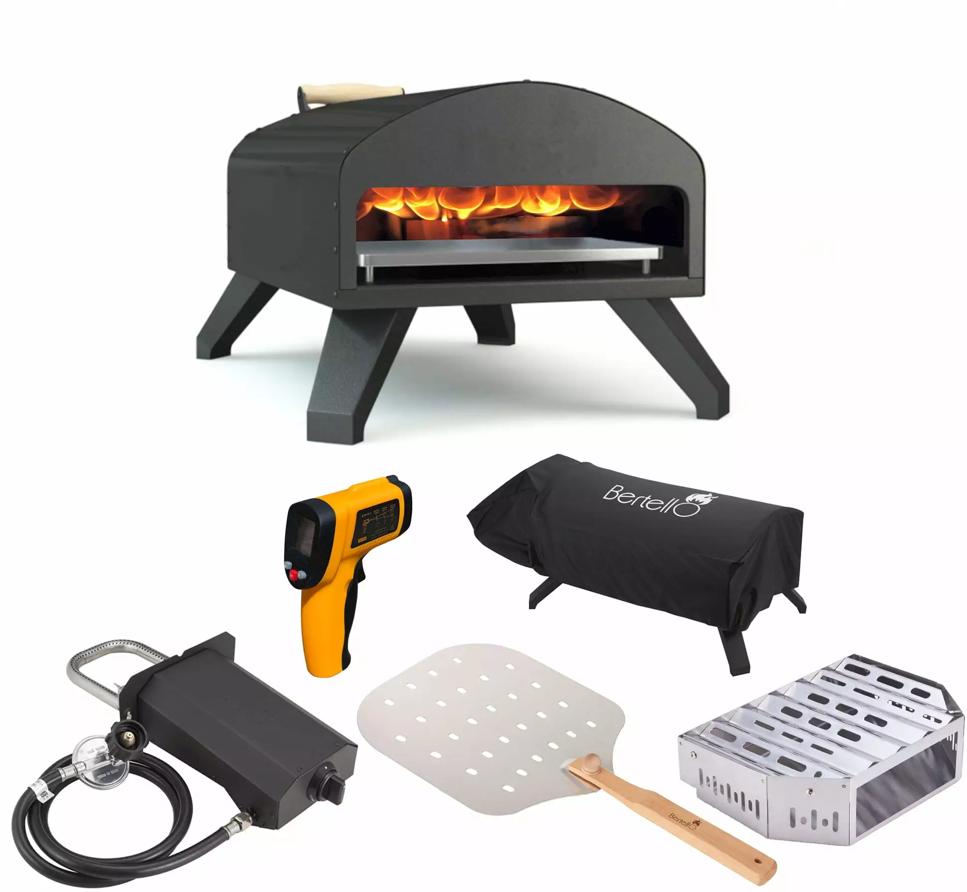 Bertello Outdoor Pizza Oven Everything Bundle Gas Wood & Charcoal Fired Simultaneously Outdoor Pizza Oven Travel-friendly ...