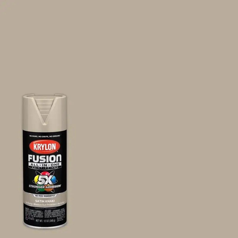 Krylon Fusion All--One Satin Khaki Paint Primer Spray Paint 12 oz Pack 6
