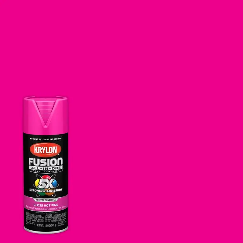 Krylon Fusion All--One Gloss Hot Pink Paint Primer Spray Paint 12 oz Pack 6
