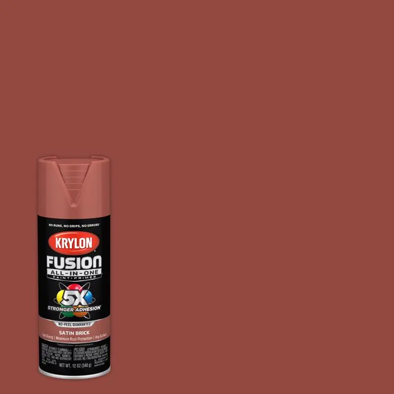 Krylon 25 sq. ft. Fusion All--One Satin Brick Paint Primer Spray Paint 12 oz Pack 6