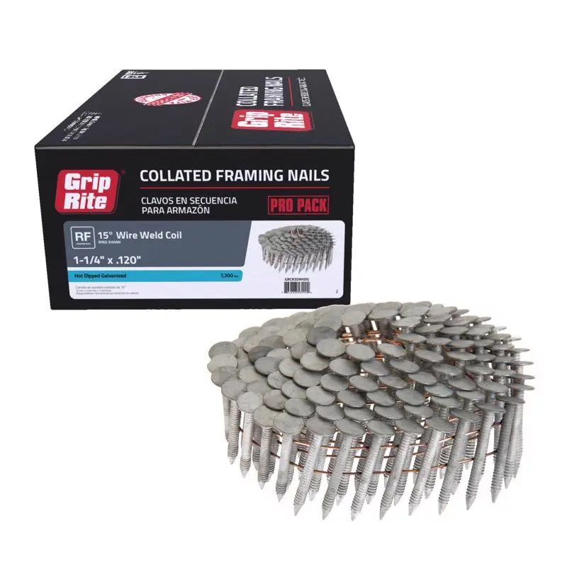 Grip-Rite 1-1/4 . Wire Coil Roofing Nails 15 deg. Ring Shank 7200 pk