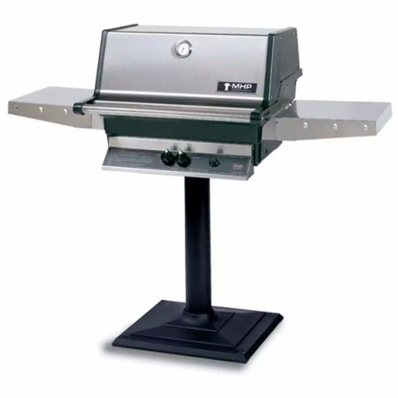 MHP TJK Heritage Series Natural Gas Grill Drop Down Shelves on Patio Base