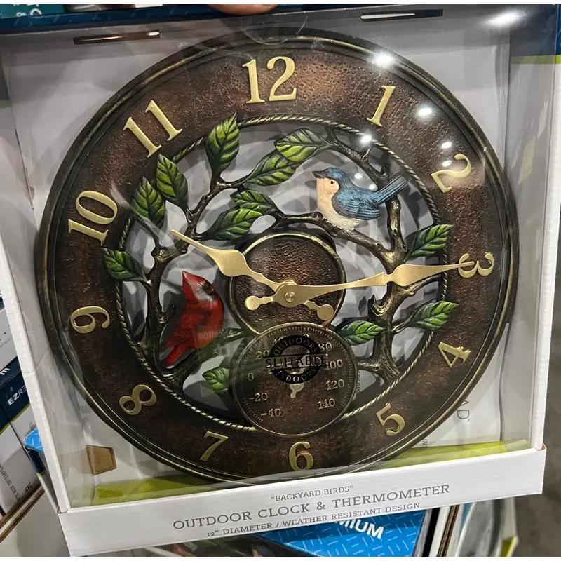 EZ Read Living Vines Clock Thermometer Polyresin Bronze Decor