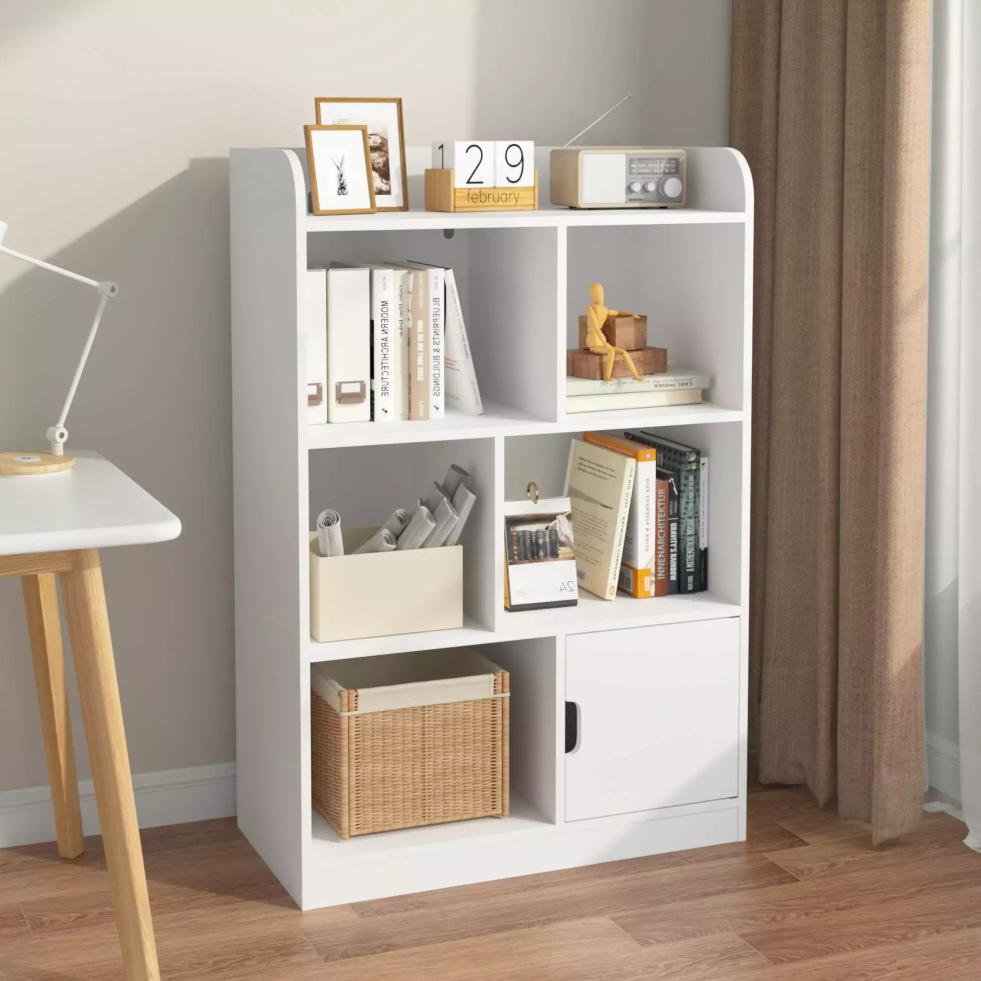 Sesslife 4-Tier Nursery Book Shelves White - Kids Bookcase Toy Storage 6 Compartments