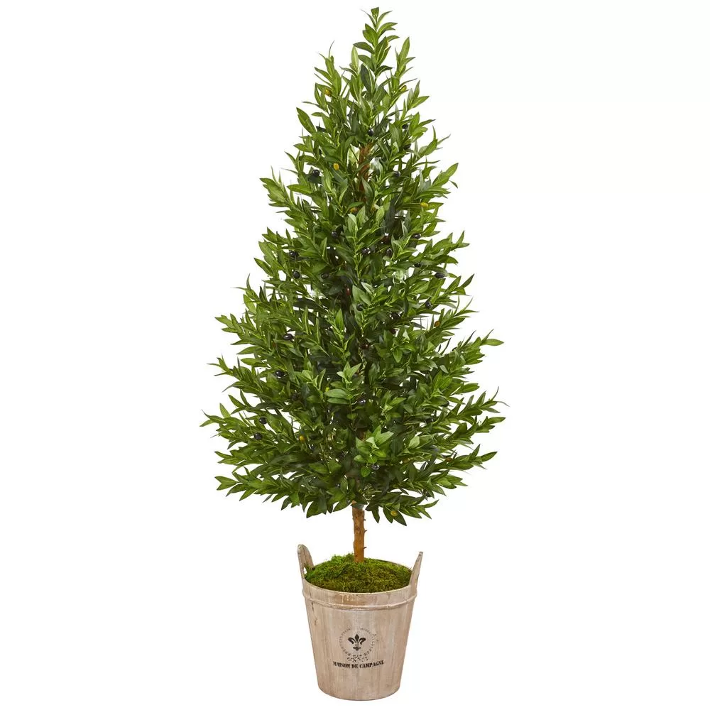 Nearly Natural 5-Foot Olive Cone Topiary Artificial Tree Farmhouse Planter Indoor Decor