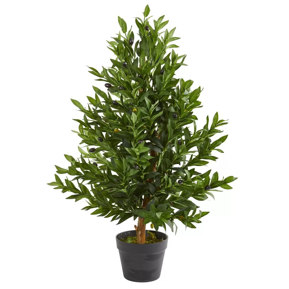 Nearly Natural 35 Inch Indoor Outdoor Olive Cone Topiary Artificial Tree